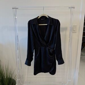 Zara Black Satin Wrap Dress